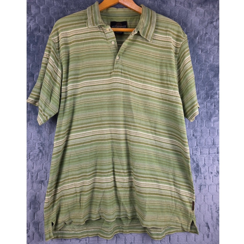 Weatherproof Mens XXL Green Striped Polo Shirt 100%‎ Cotton Short Sleeve Casual
